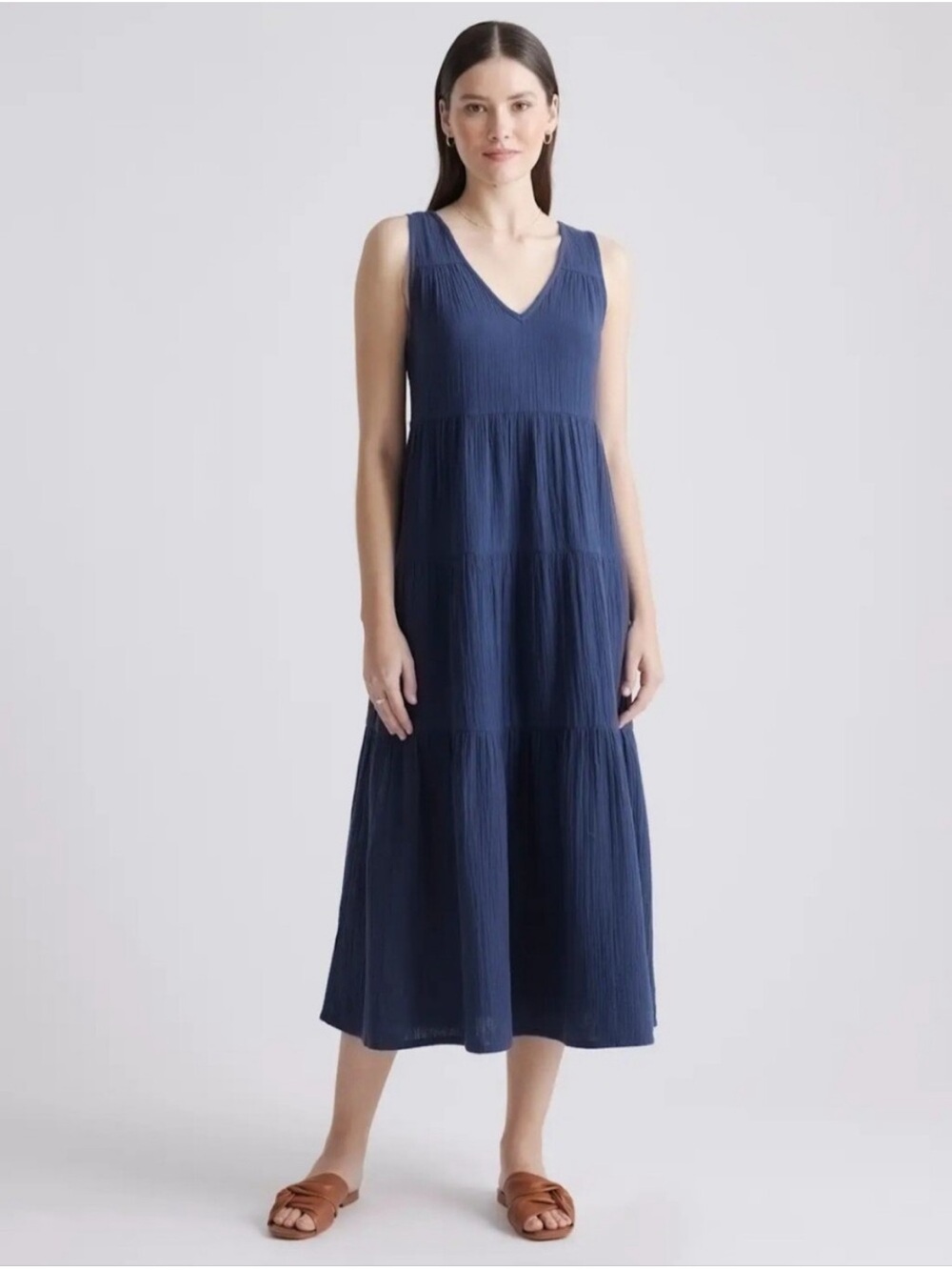 Quince 100% Organic Cotton Gauze Tiered Maxi Dress - Large